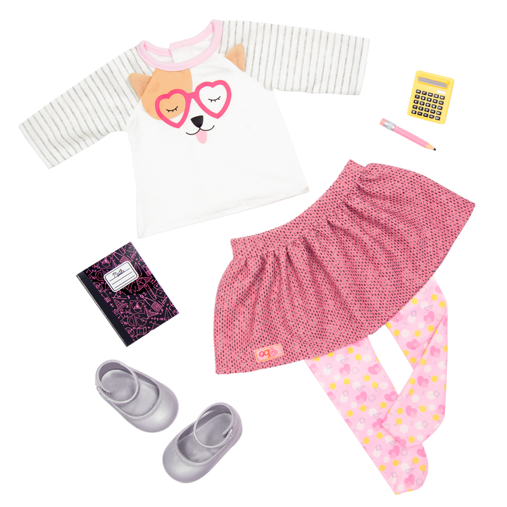 Outfit with school supplies for 18-inch doll