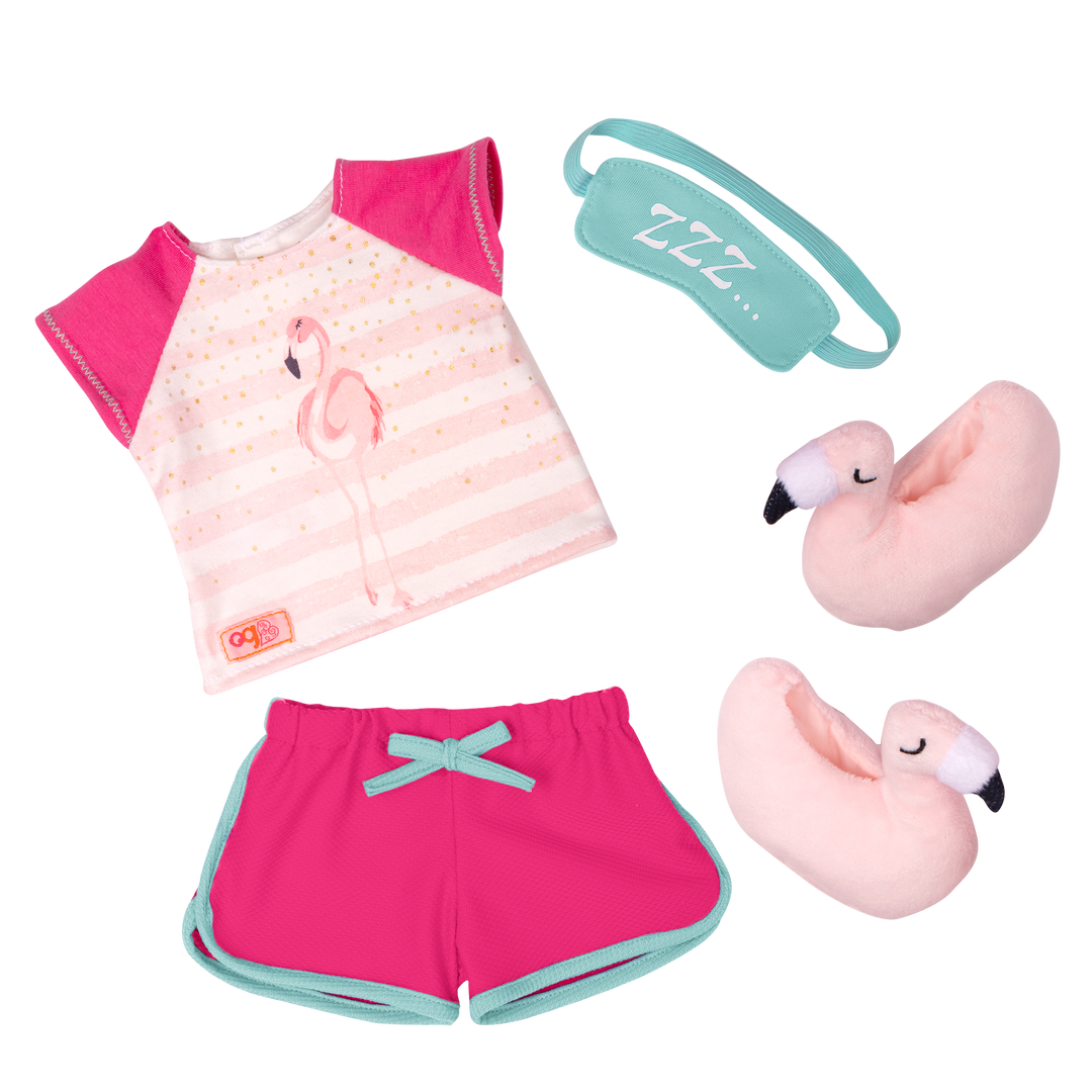 Flamingo Dreaming Pajama Outfit for 18-inch Dolls Pink Slippers