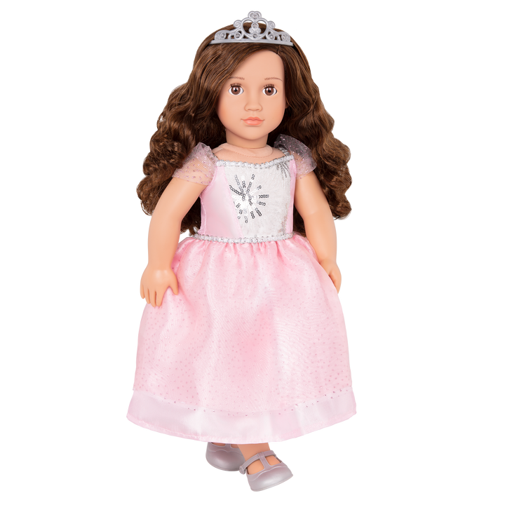 18-inch princess doll with brown hair and brown eyes