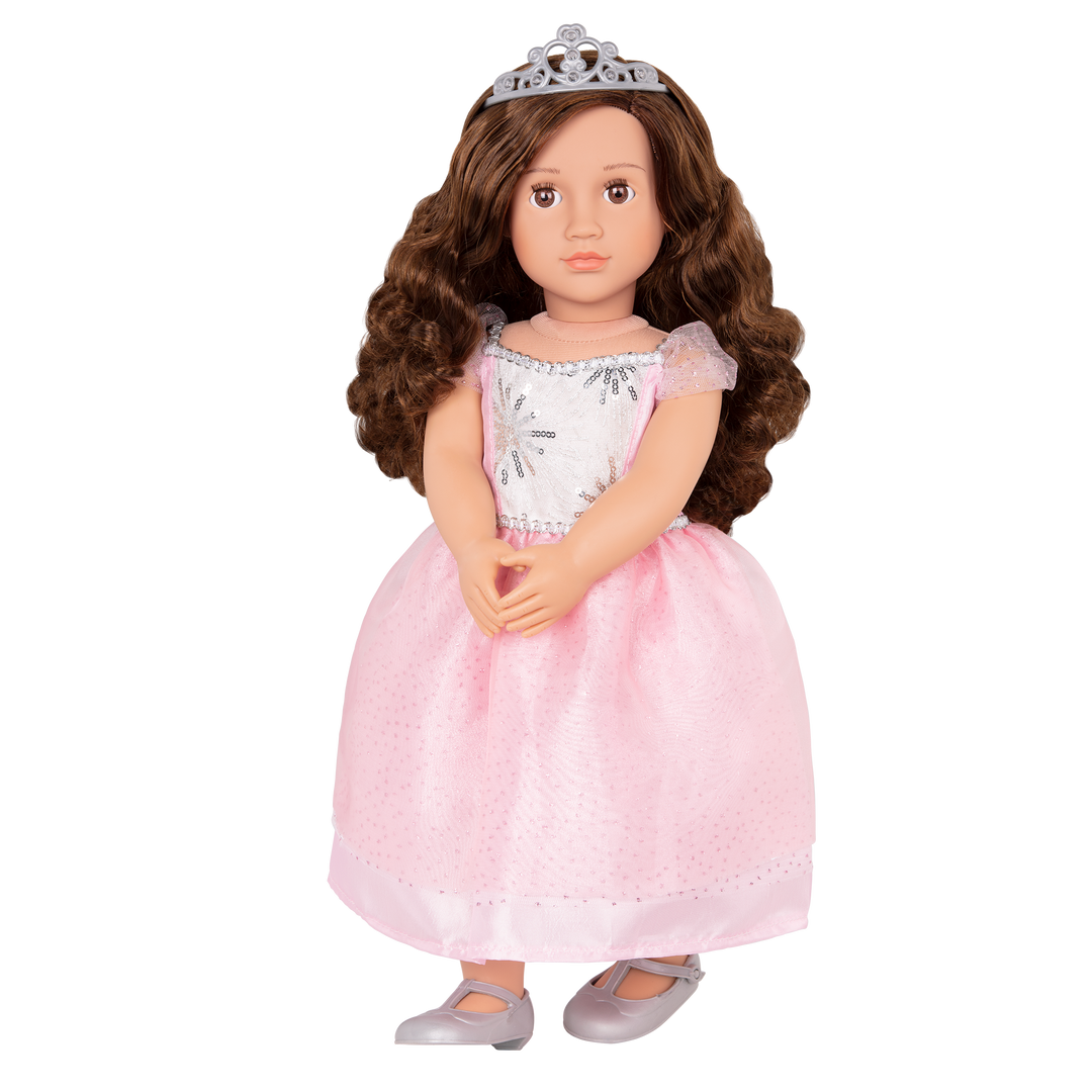 18-inch princess doll with brown hair and brown eyes