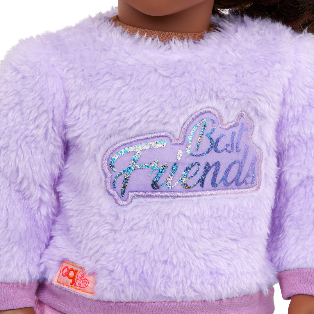 Our Generation Lumi & Isabel 18-inch Best Friend Dolls - brown haired and brown eyed doll and pink and green haired and purple eyed doll