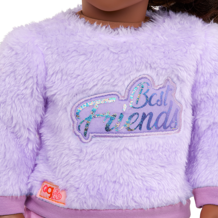 Our Generation Lumi & Isabel 18-inch Best Friend Dolls - brown haired and brown eyed doll and pink and green haired and purple eyed doll