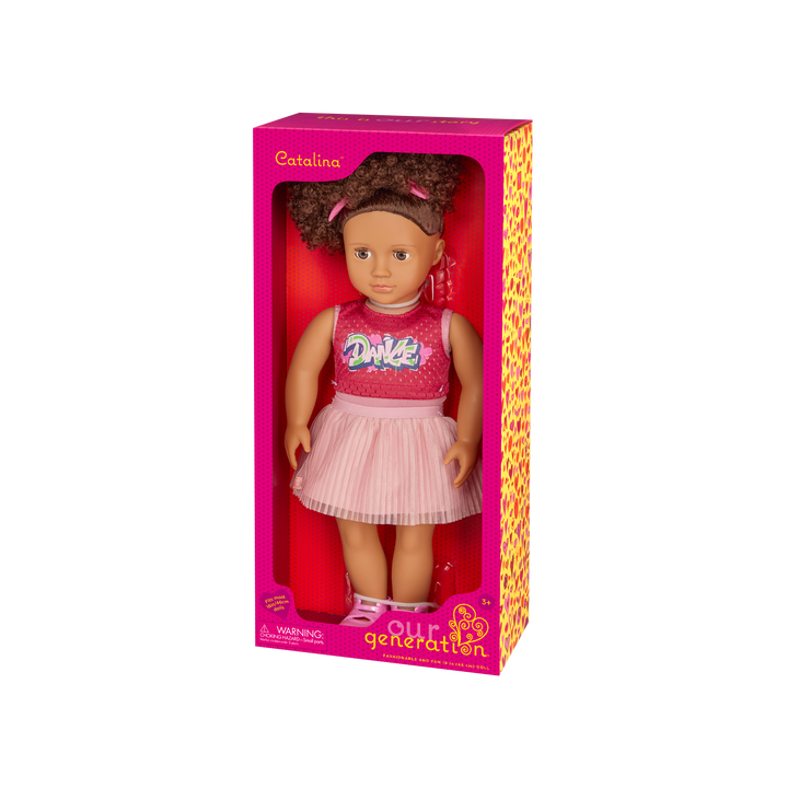 Our Generation Catalina 18-inch Doll curly brown haired and brown eyed doll with dancing active theme package