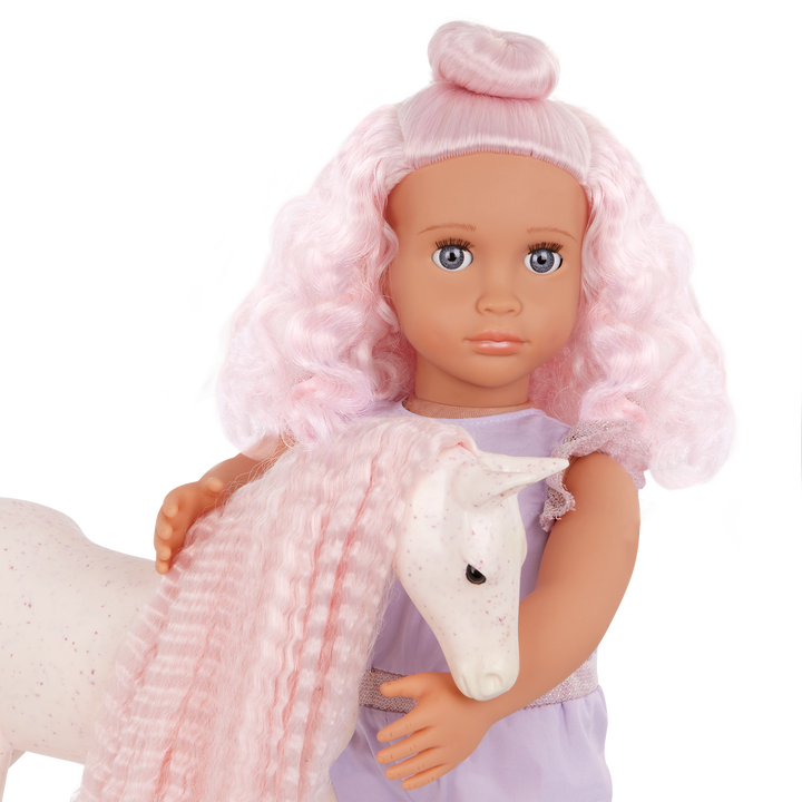 Our Generation Elara & Lumina 20-inch horse equestrian playset with a pink haired and blue eyed 18-inch doll