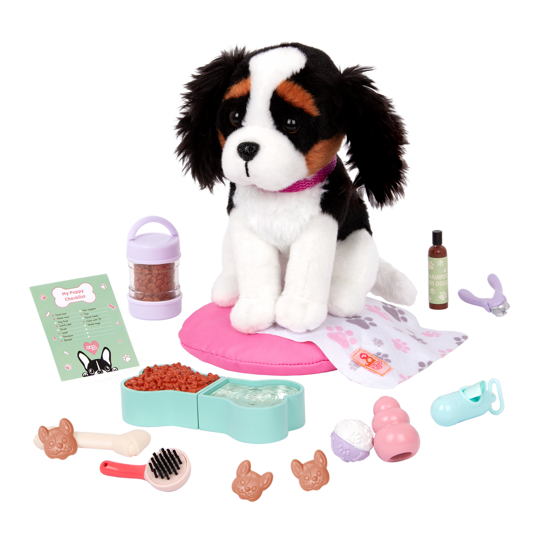 Dog plushie with puppy care playset