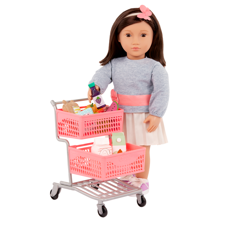 Our Generation grocery shopping cart playset with 18 inch doll