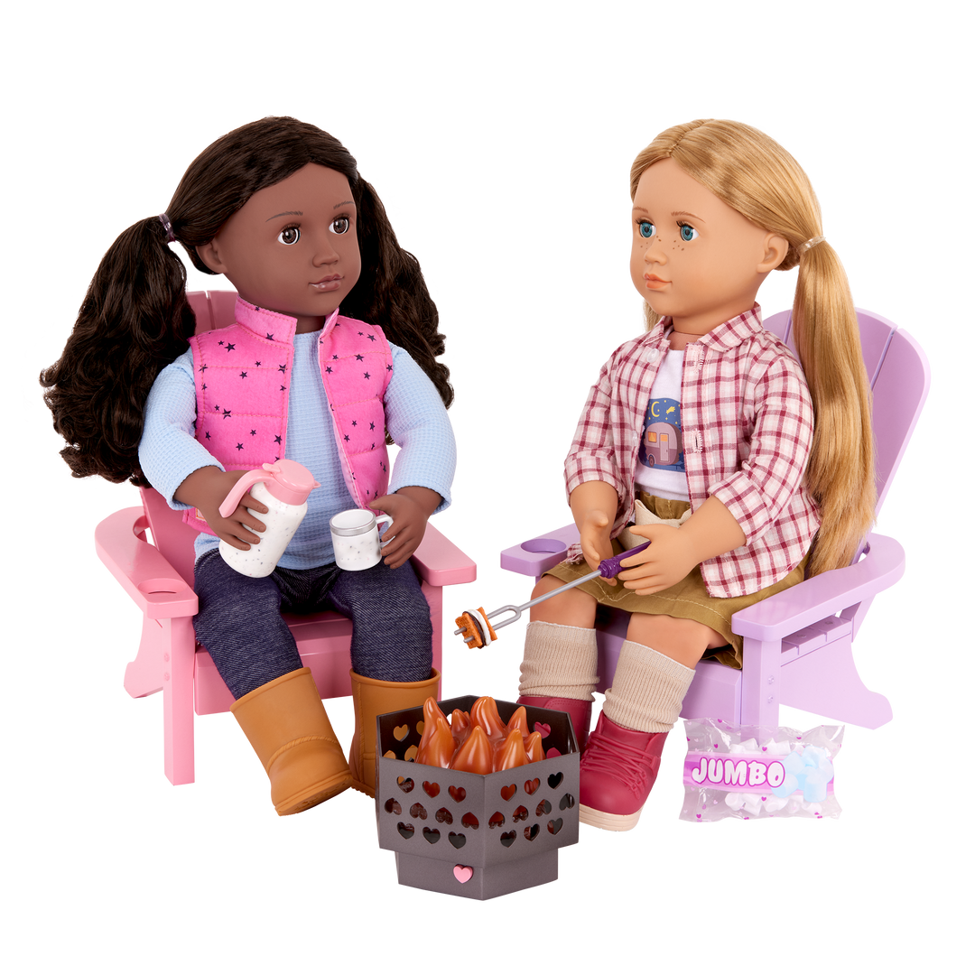 Our Generation Adirondack Chairs for 18-inch Dolls with firepit and accessories