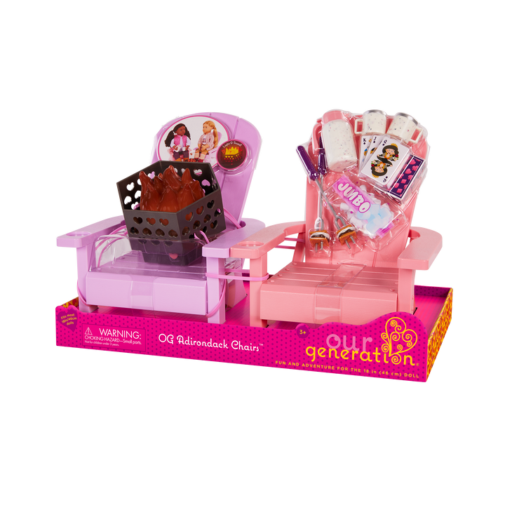 Our Generation Adirondack Chairs for 18-inch Dolls with firepit and accessories