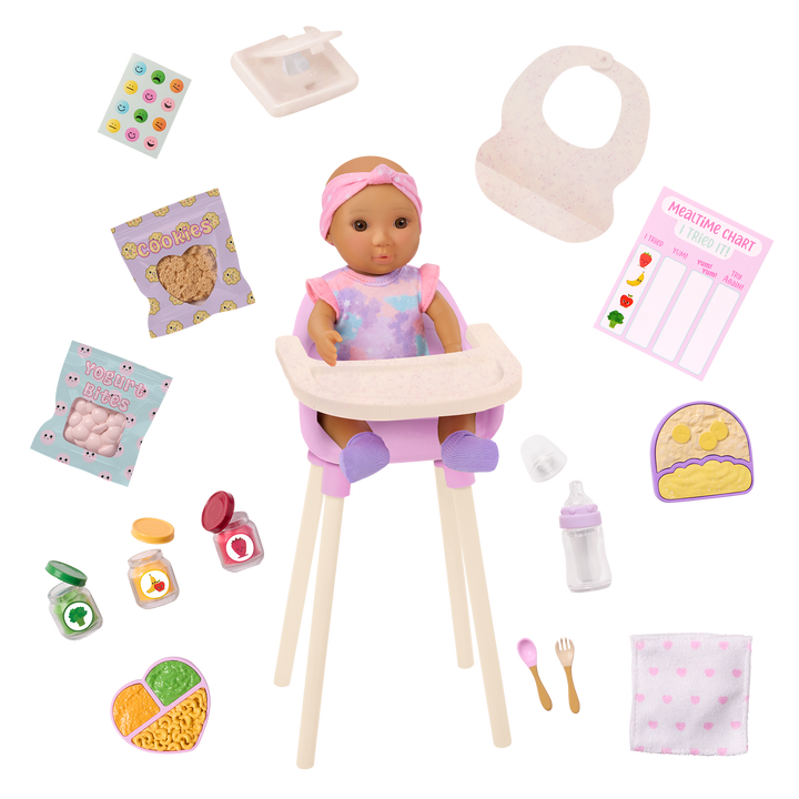 Our Generation Baby Emilia & Mealtime Set