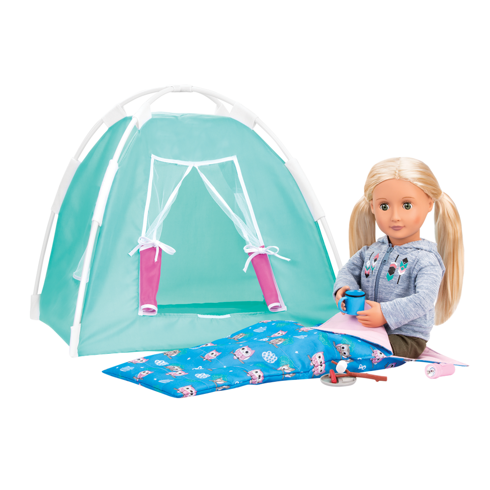 Our Generation Happy Camper Set camping playset with a tent and sleeping bag for 18 inch dolls