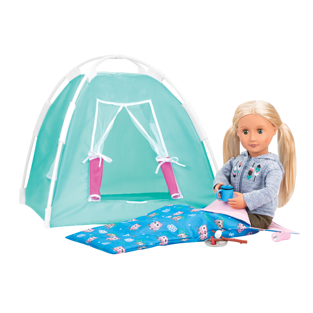 Our Generation Happy Camper Set camping playset with a tent and sleeping bag for 18 inch dolls