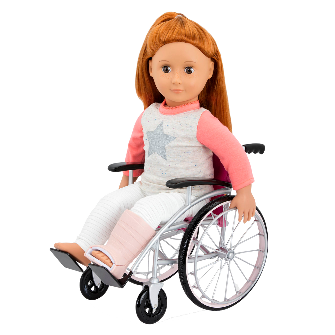 18-inch doll using medical playset and wheelchair