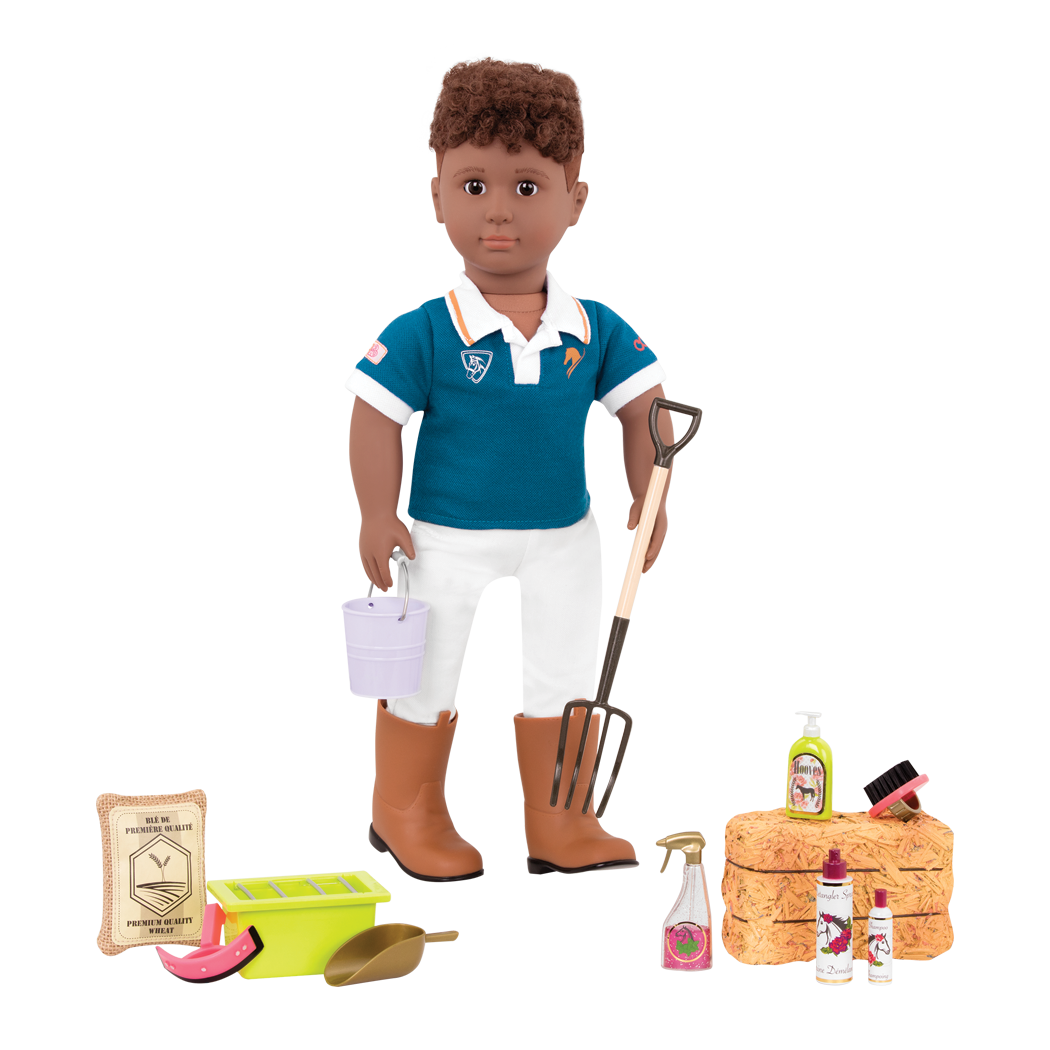 18-inch doll with horse care playset
