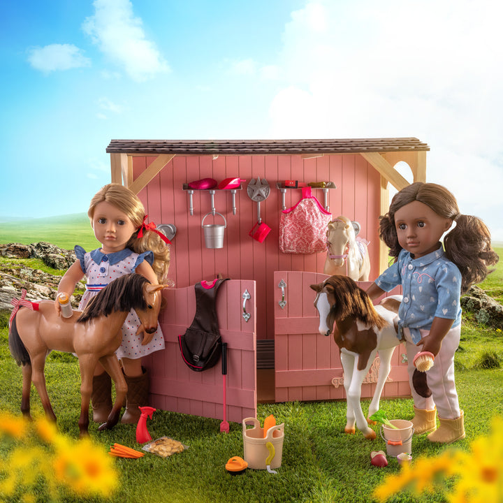 Our Generation Palomino Party Foal pony playset with 12 inch baby horse for 18 inch dolls