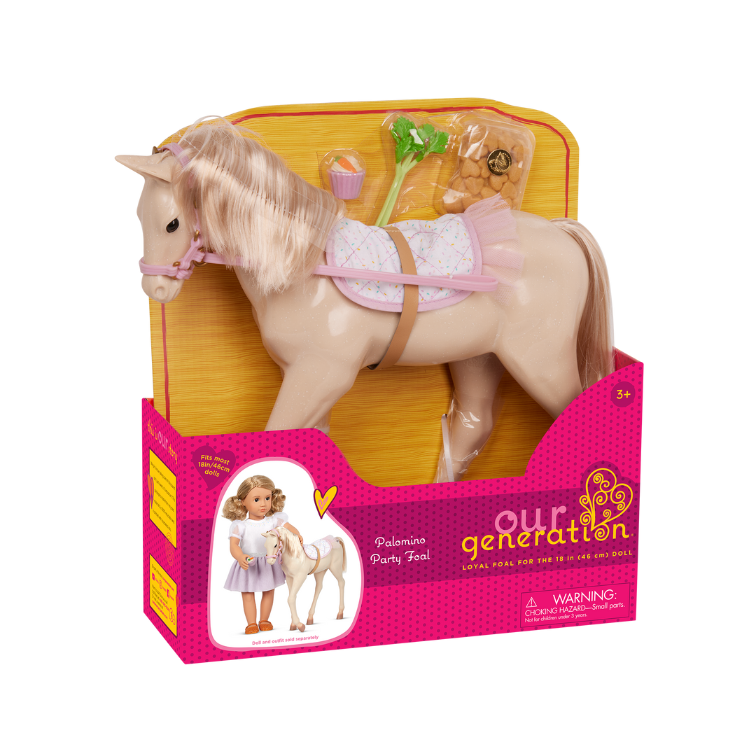 Our Generation Palomino Party Foal pony playset with 12 inch baby horse for 18 inch dolls