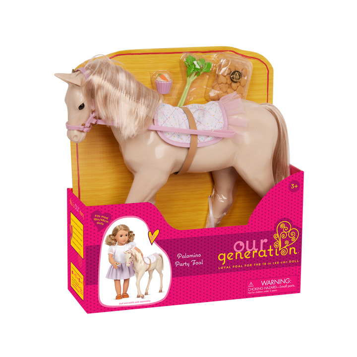 Our Generation Palomino Party Foal pony playset with 12 inch baby horse for 18 inch dolls